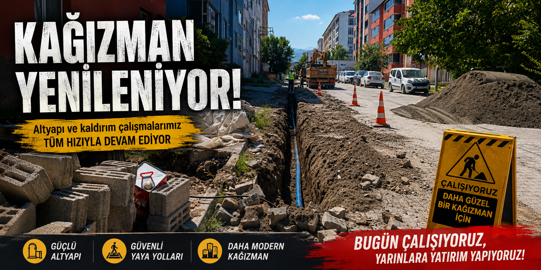 Kağızman’da Kaldırım Çalışmaları Hız Kesmeden Sürüyor