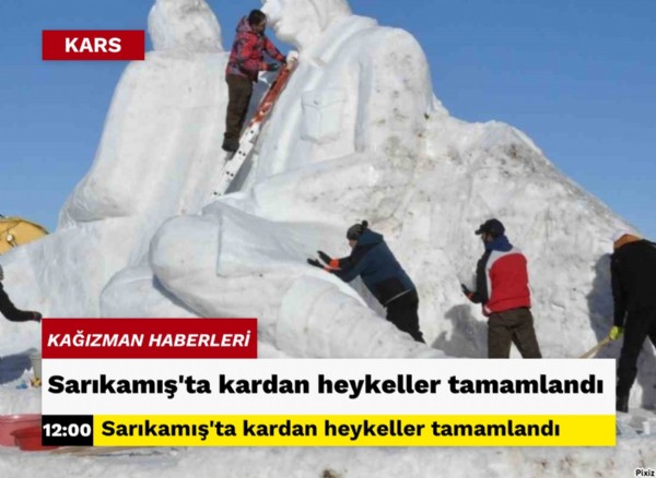 Sarıkamış’ta kardan heykeller tamamlandı